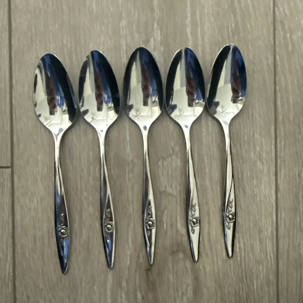 Oneida Community Stainless Flatware My Rose Set of 5 Vintage Teaspoons